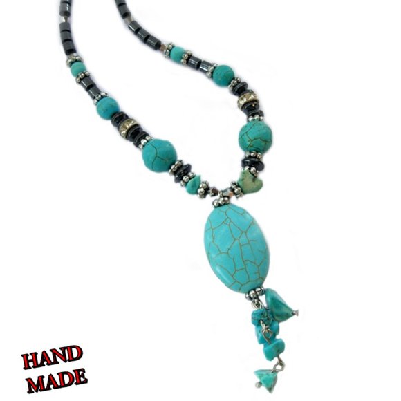 Turquoise Natural Stone Hematite Necklace - Picture 4 of 4